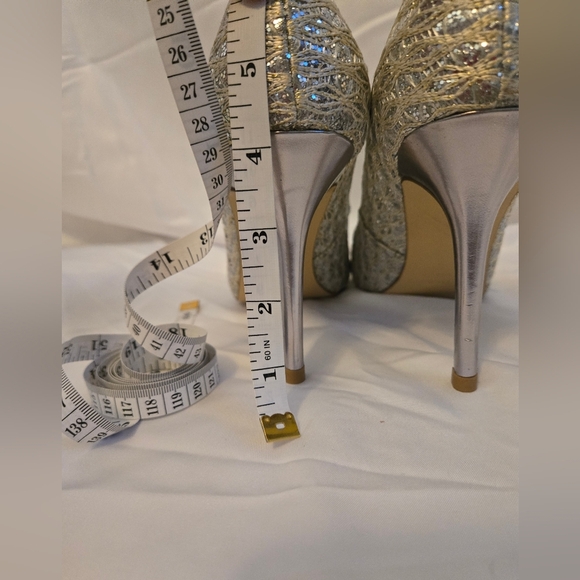 Enzo Angiolini Silver Sparkle Peep Toe Heels | Size 10.5 - Picture 5 of 8